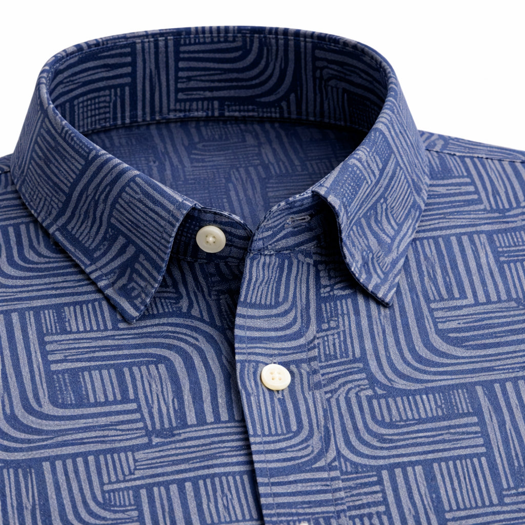 Blue Printed Shirt With Grey Design Half Sleeve Shirt (SKU-P-509)