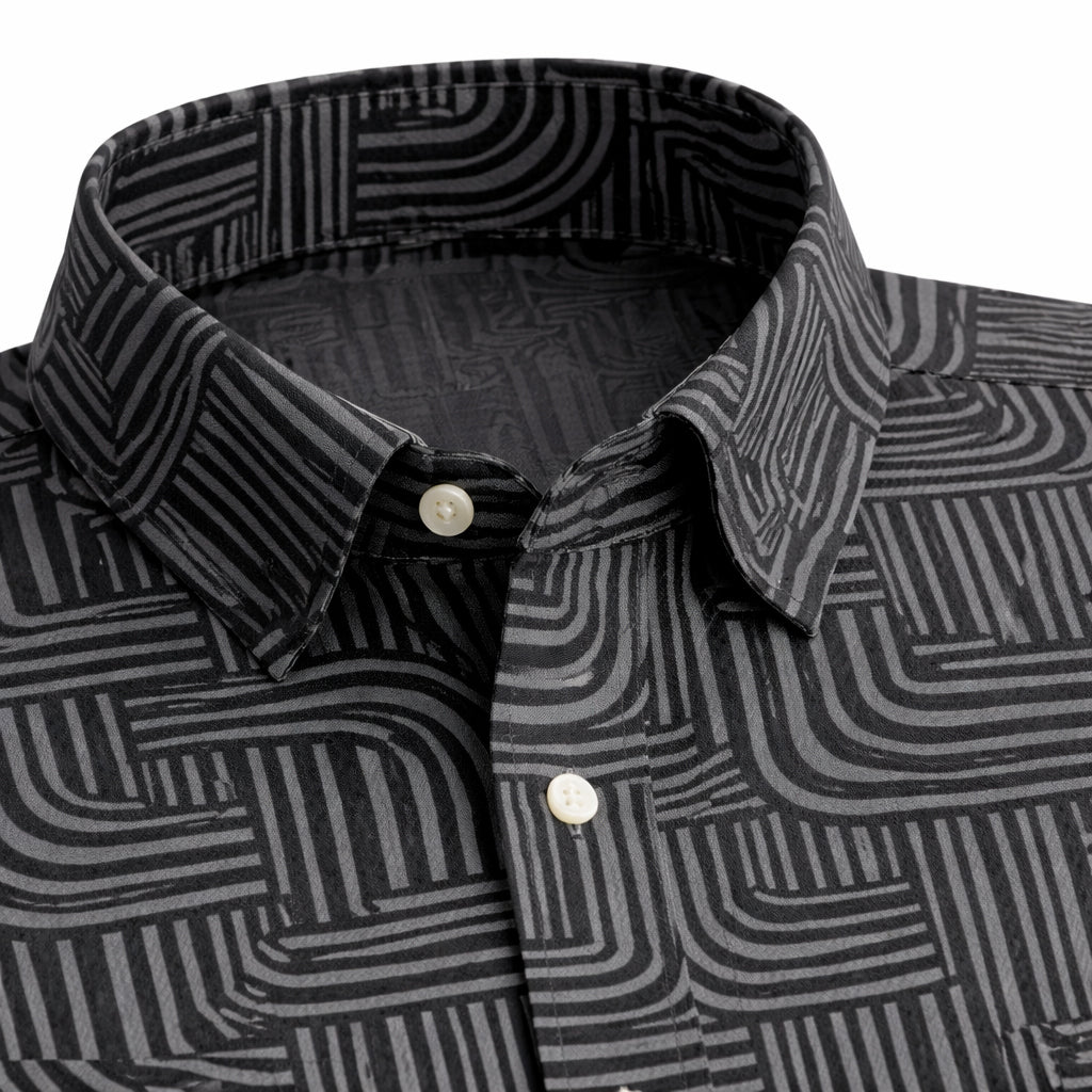 Black Shirt with Maze Print Half Sleeve Shirt (SKU-P-511)