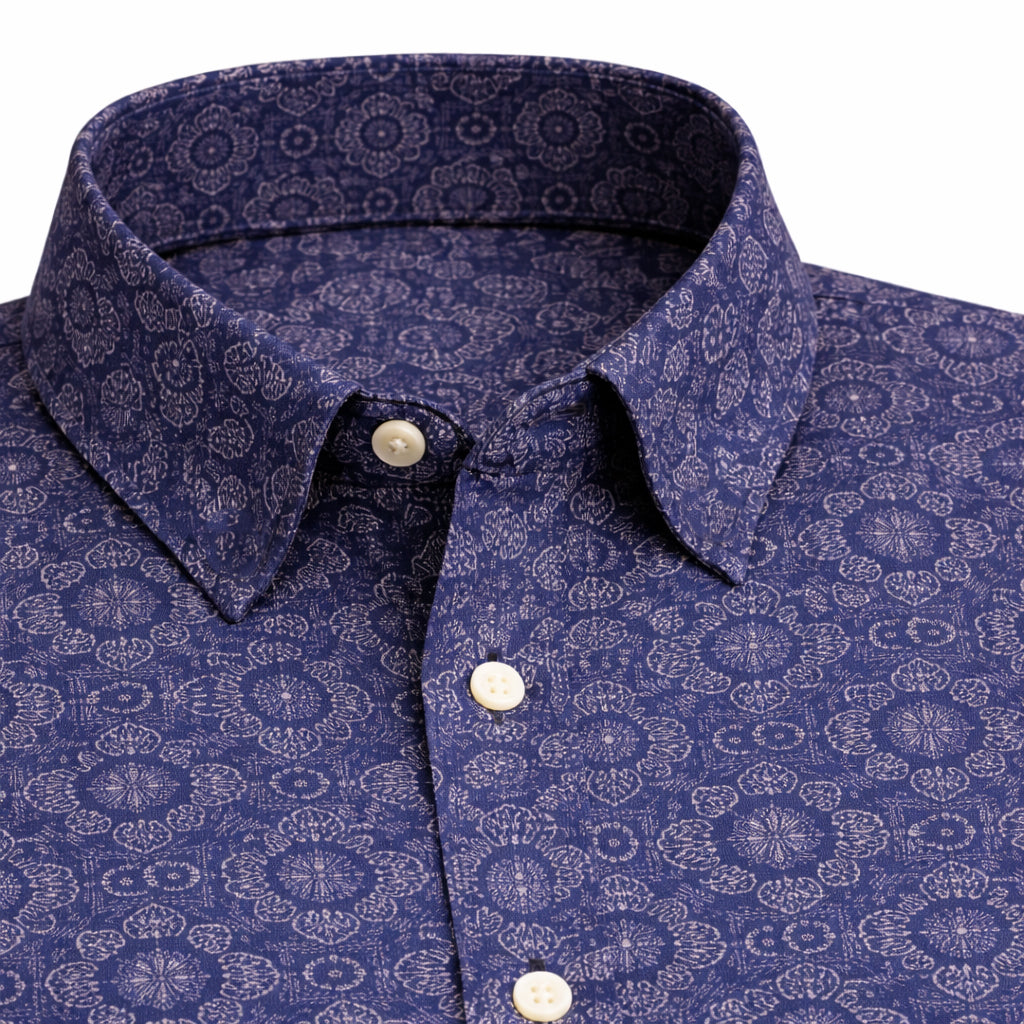Royal Blue Printed Half Sleeve Shirt (SKU-P-505)