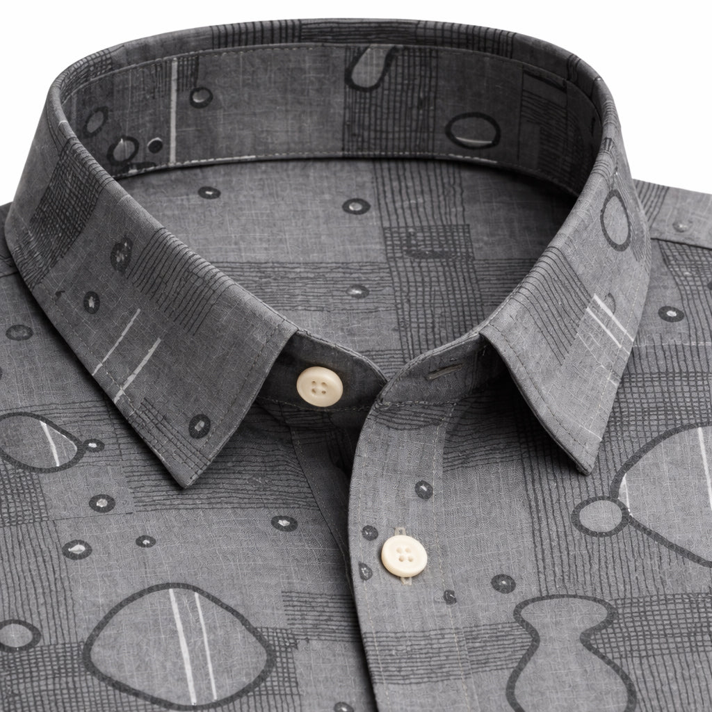 Grey Shirt with Print Half Sleeve Shirt (SKU-P-514)