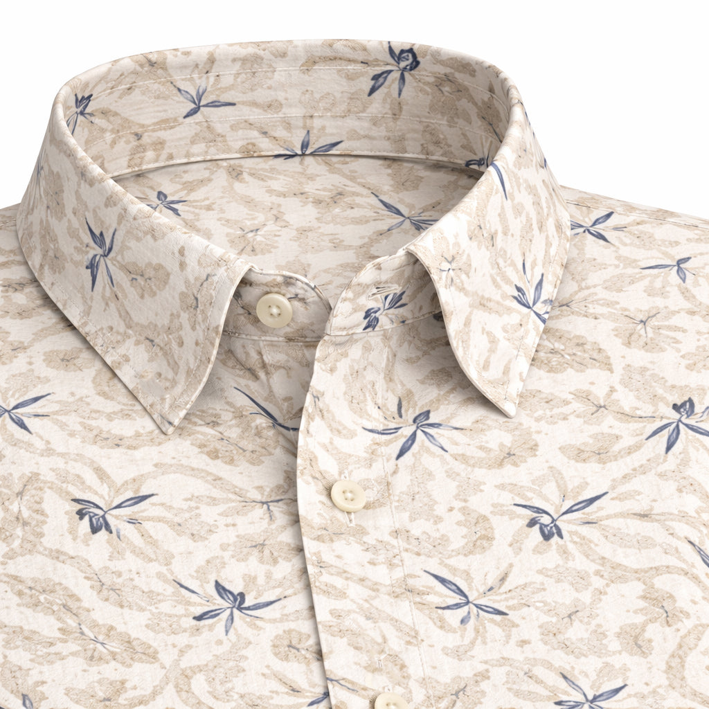 White and Beige Printed Half Sleeve Shirt (SKU-P-506)