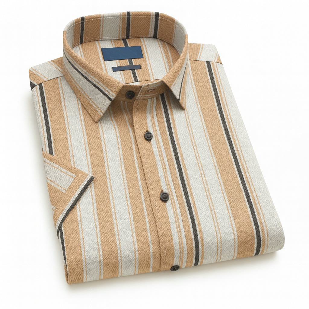 Men Orange & Black Stripe Shirt - UHSS-10