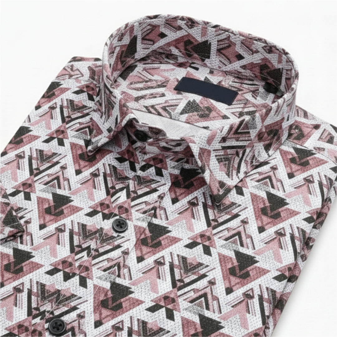 Men Red Black Triangle Net Shirt - UHSS-17