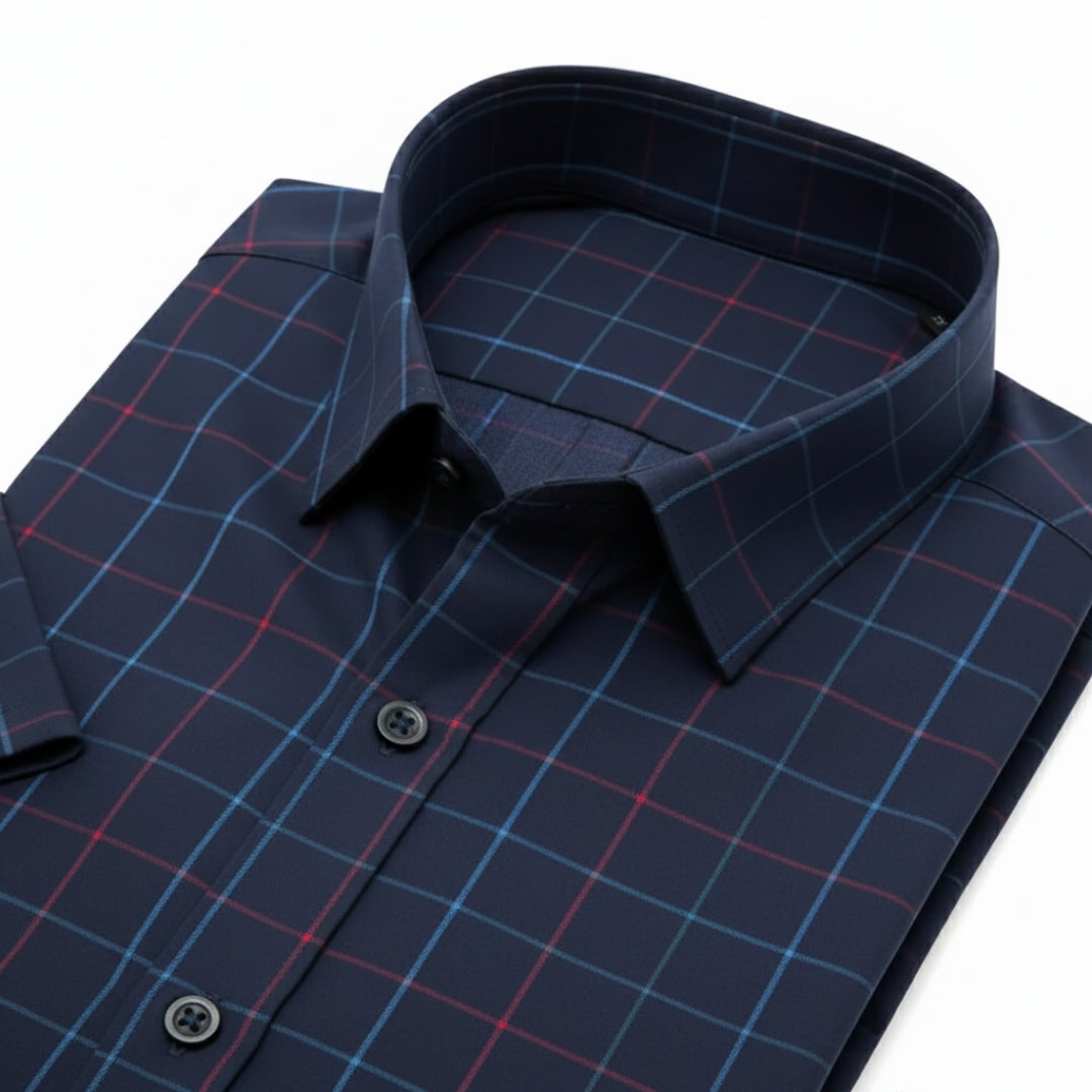 Men's Casual Half Sleeve Shirt- Checkered Navy | UHSS-155