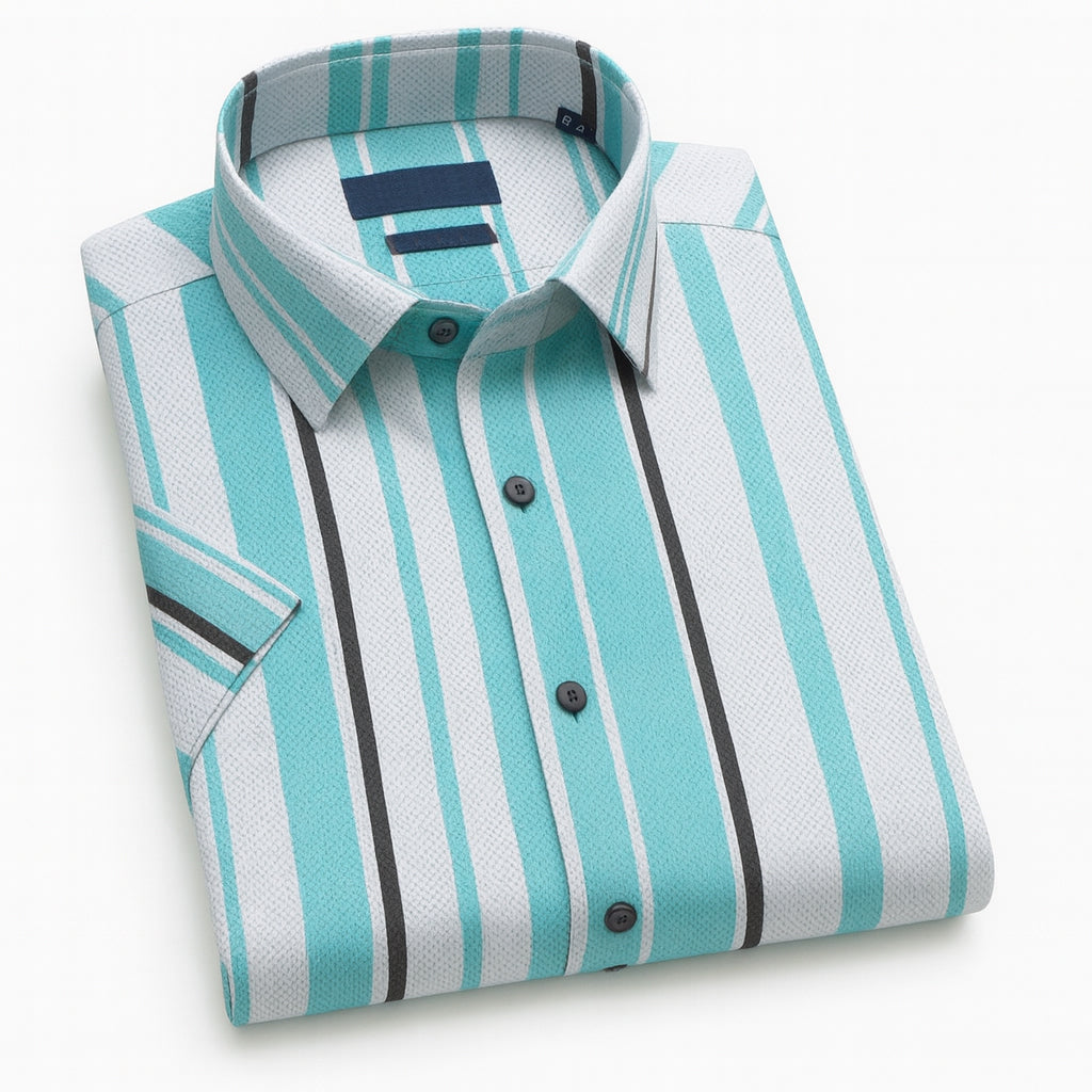 Men Aqua & Black Stripe Shirt - UHSS-8