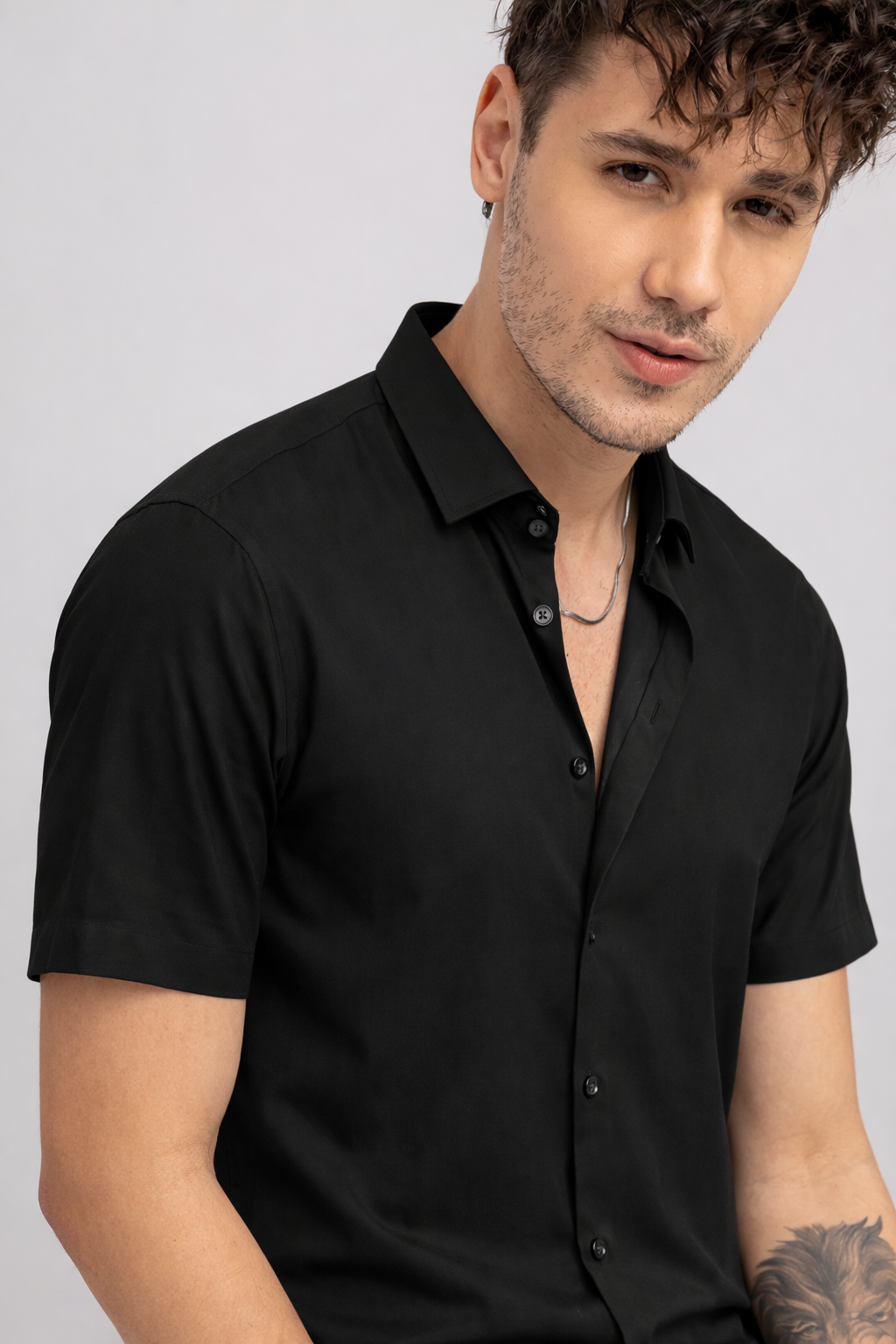 Plain Black Shirt Half Sleeve Shirt (SKU-517)
