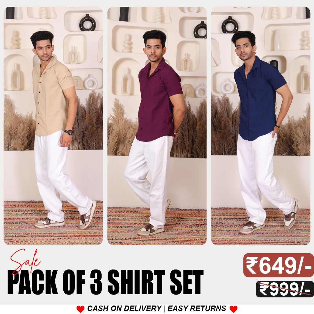 Men's Stylish Half Sleeve Shirt Combo – Pack of 3 - UHSS-145, UHSS-136, UHSS-137