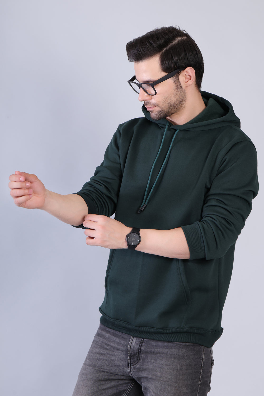 Men Bottle Green Hoodie for Winter | HD-414