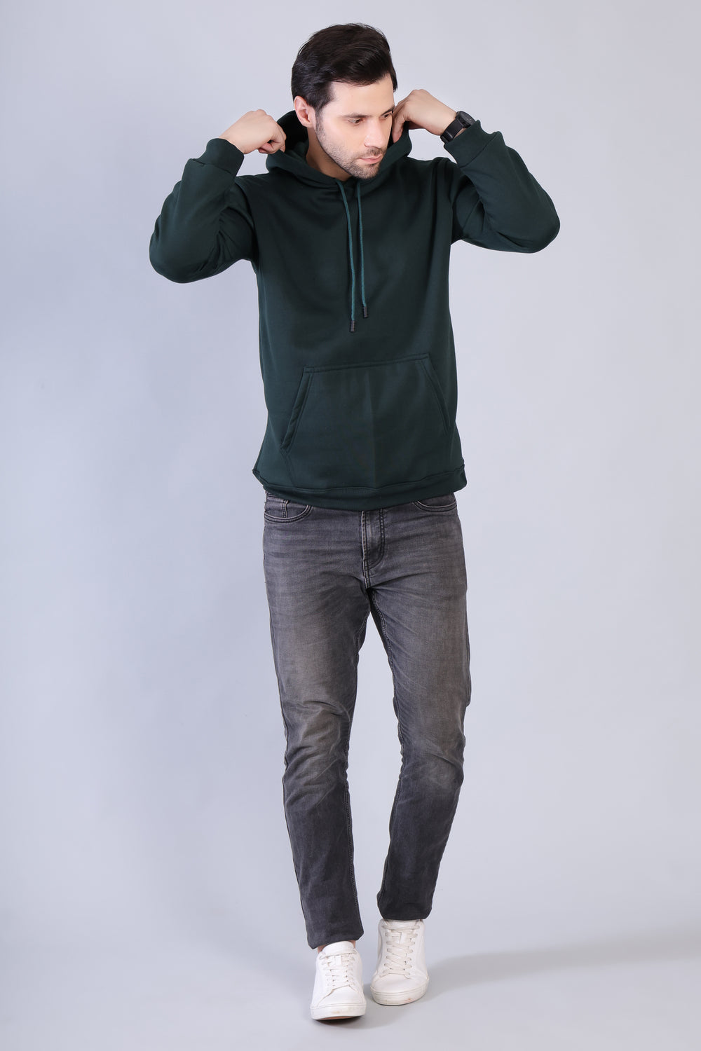 Men Bottle Green Hoodie for Winter | HD-414