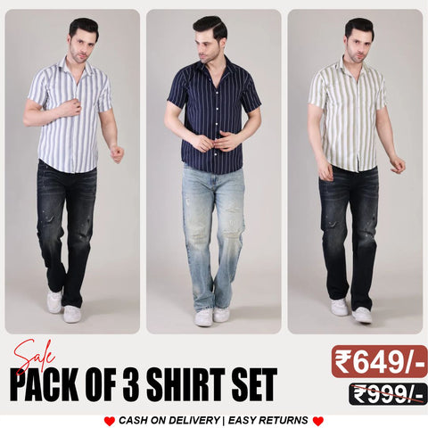 Men's Stylish Half Sleeve Shirt Combo – (Pack of 3), UHSS-170, UHSS-168, UHSS-156