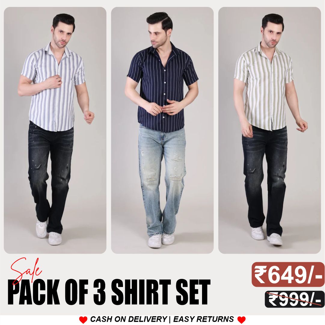 Men's Stylish Half Sleeve Shirt Combo – (Pack of 3), UHSS-170, UHSS-168, UHSS-156