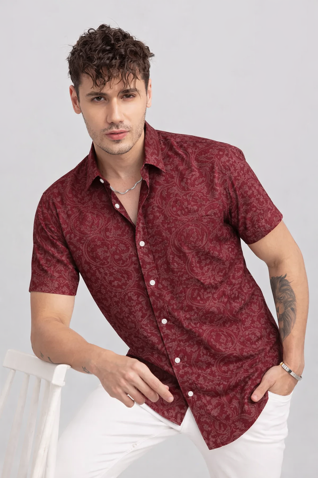 Red Printed Half Sleeve Shirt (SKU-507)