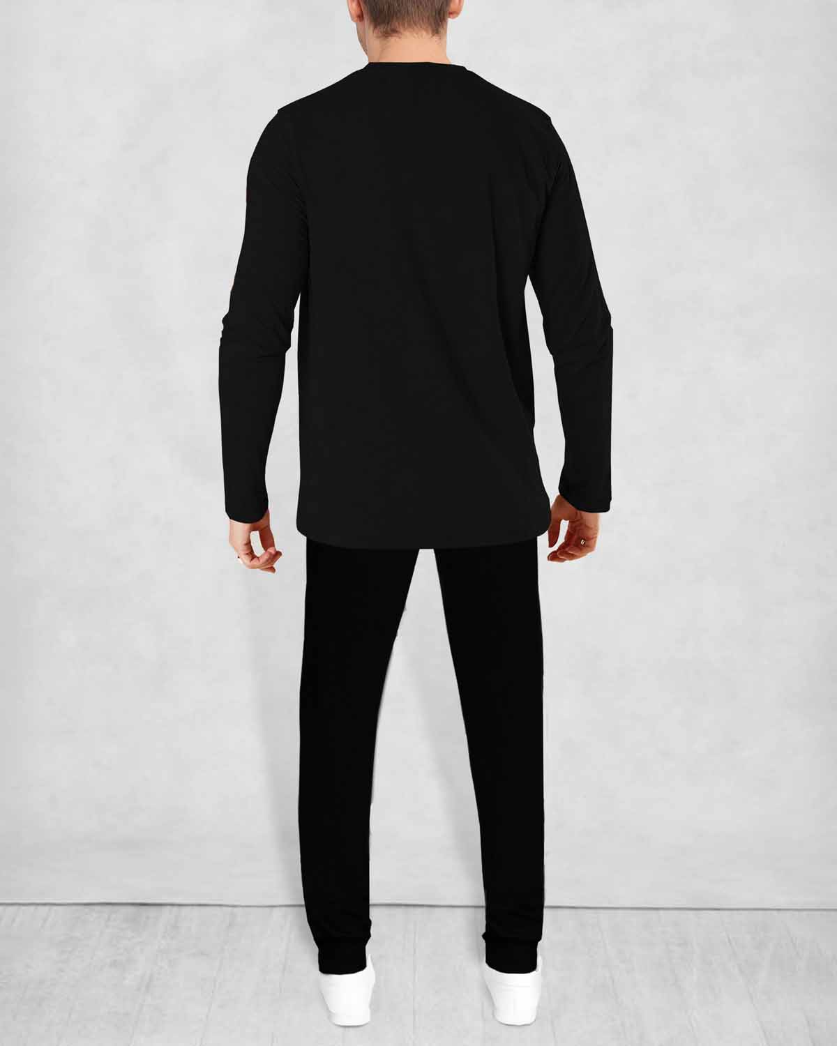 TRACKSUIT - MEN FULL SLEEVE V NECK Full T-SHIRT BLACK | BLACK TRACKPANT