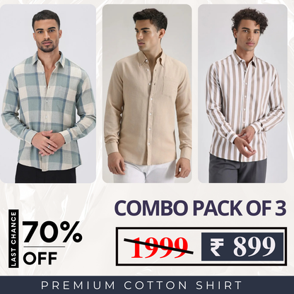 Premium Cotton Shirts Pack Of 3 | Full Sleeves