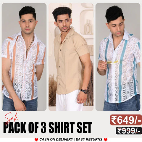 Men's Stylish Half Sleeve Shirt Combo – (Pack of 3), UHSS-136, UHSS-06, UHSS-07