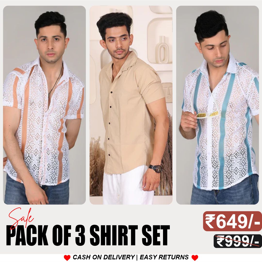 Men's Stylish Half Sleeve Shirt Combo – (Pack of 3), UHSS-136, UHSS-06, UHSS-07