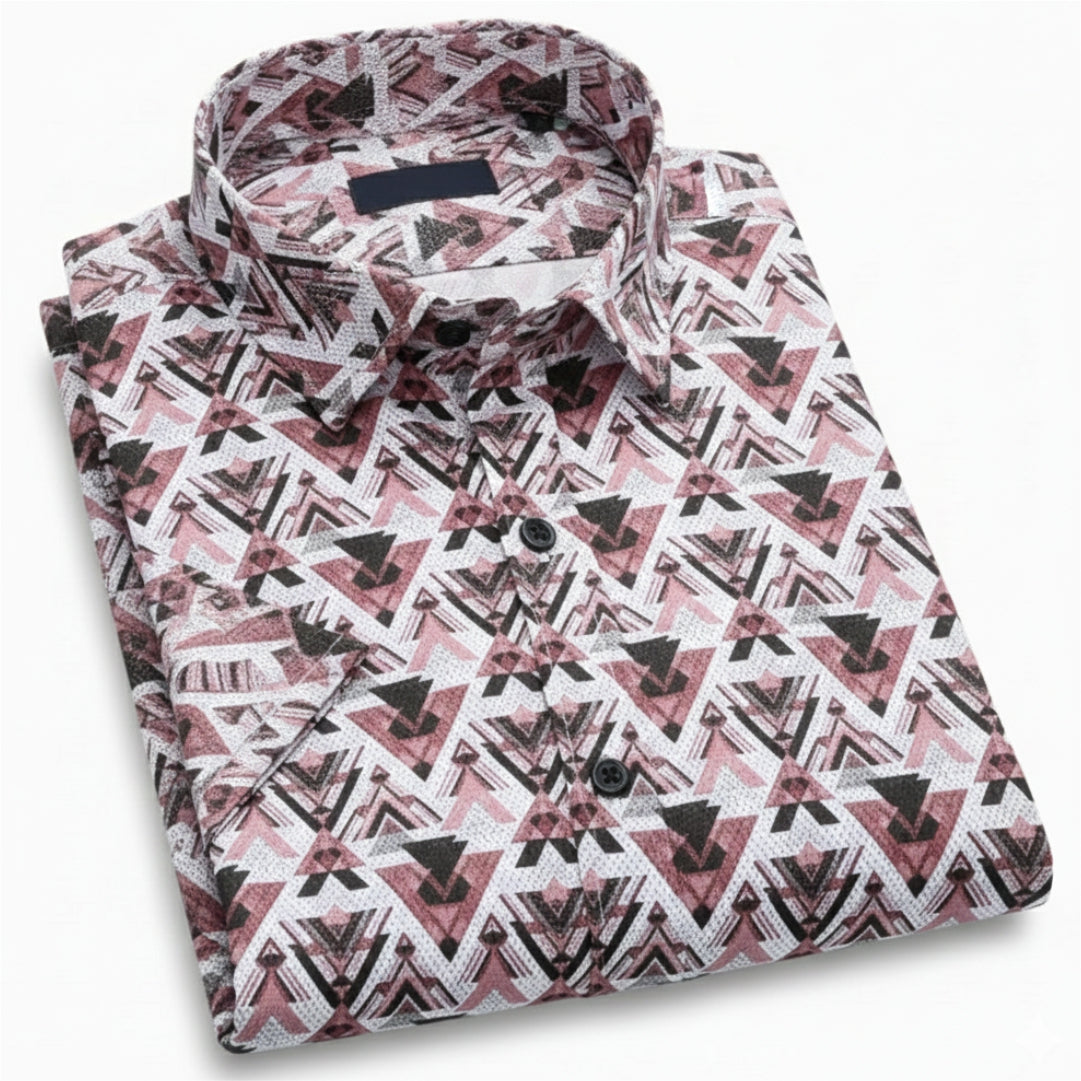 Men Red Black Triangle Net Shirt - UHSS-17