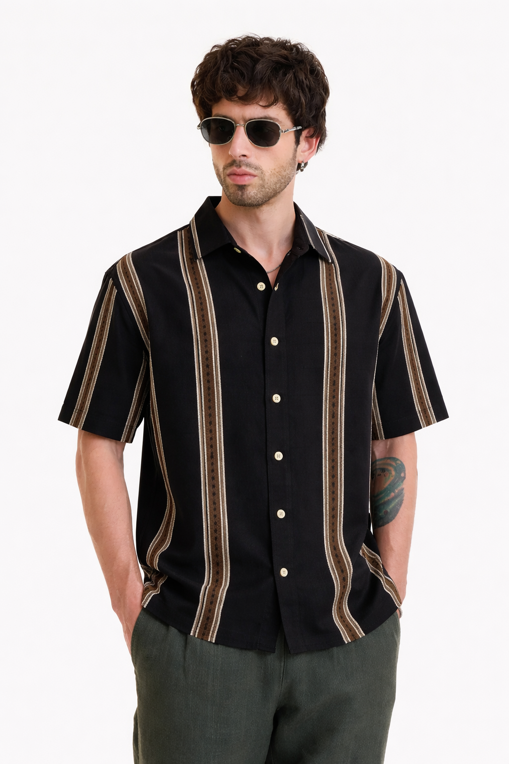 Brown Shirt with Strip Half Sleeve Shirt (SKU-512)