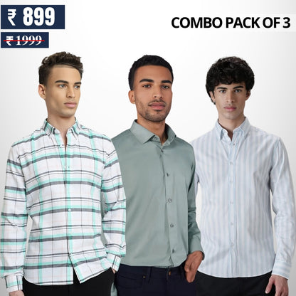 Premium Cotton Shirts Pack Of 3 | Full Sleeves