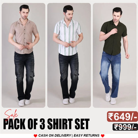 Men's Stylish Half Sleeve Shirt Combo – (Pack of 3), UHSS-150, UHSS-172, UHSS-139