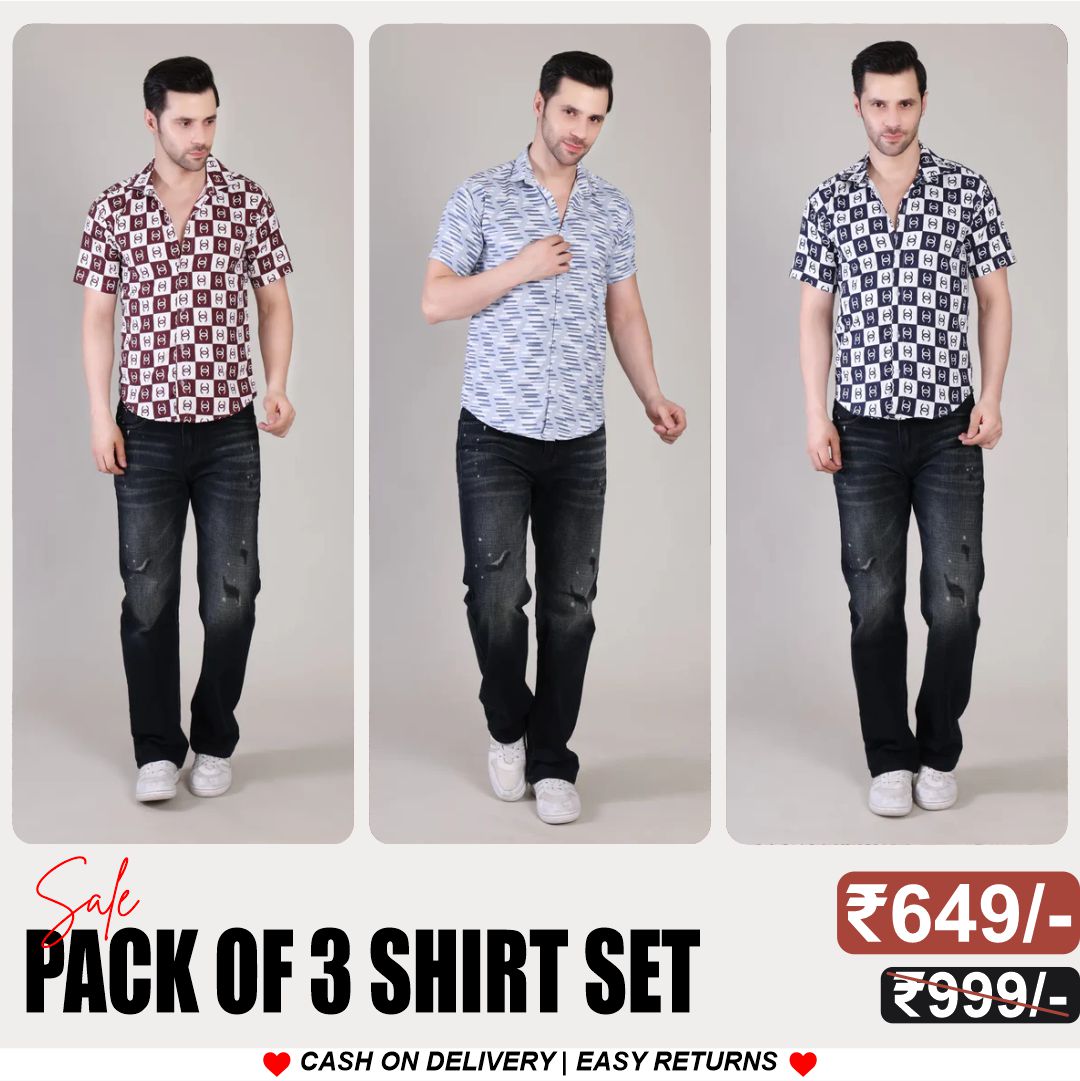 Men's Stylish Half Sleeve Shirt Combo – (Pack of 3), UHSS-180, UHSS-131, UHSS-132
