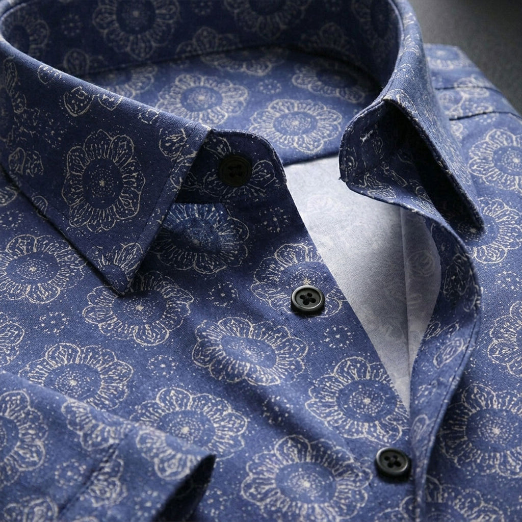 Royal Blue Printed Half Sleeve Shirt (SKU-505)