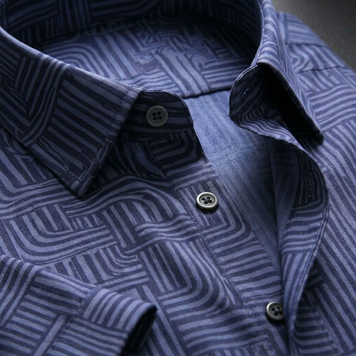 Blue Printed Shirt With Grey Design Half Sleeve Shirt (SKU-509)