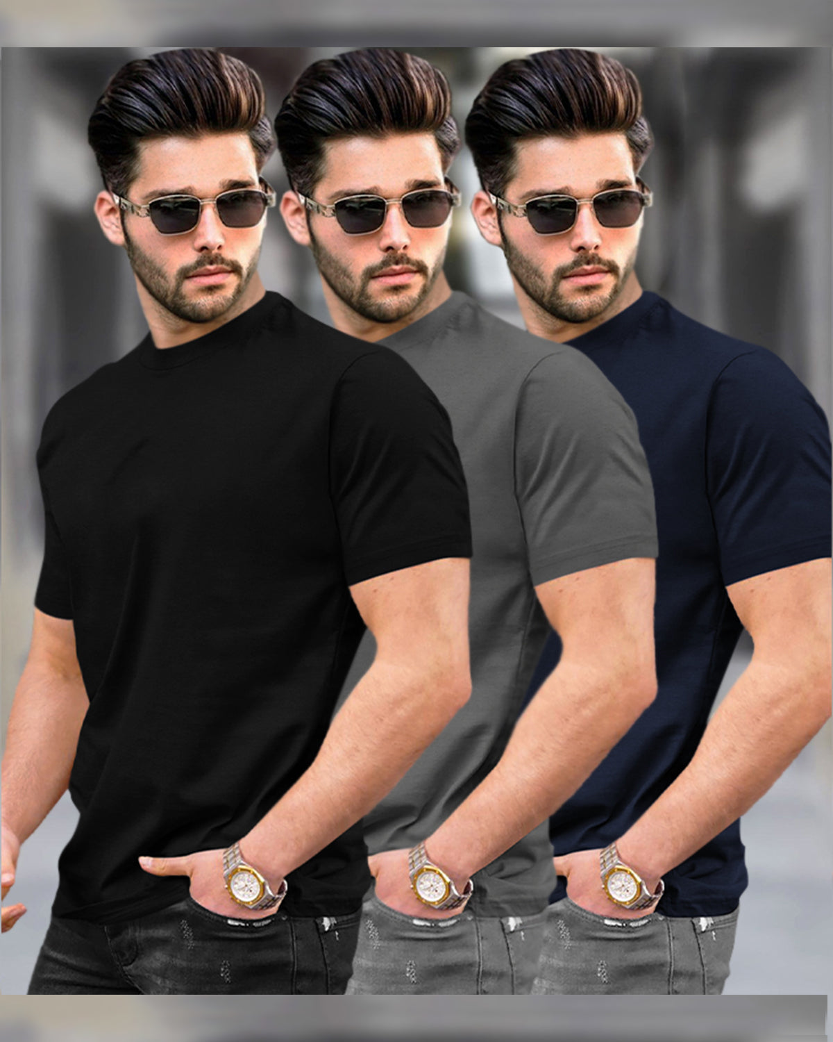 Mens Half Sleeve Plain Round Neck T-shirts (Pack Of 3) - 6 Variants