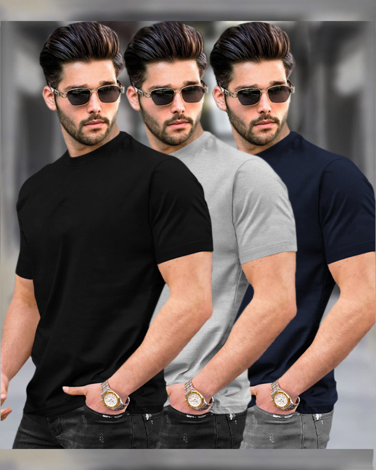 Mens Half Sleeve Plain Round Neck T-shirts (Pack Of 3) - 6 Variants