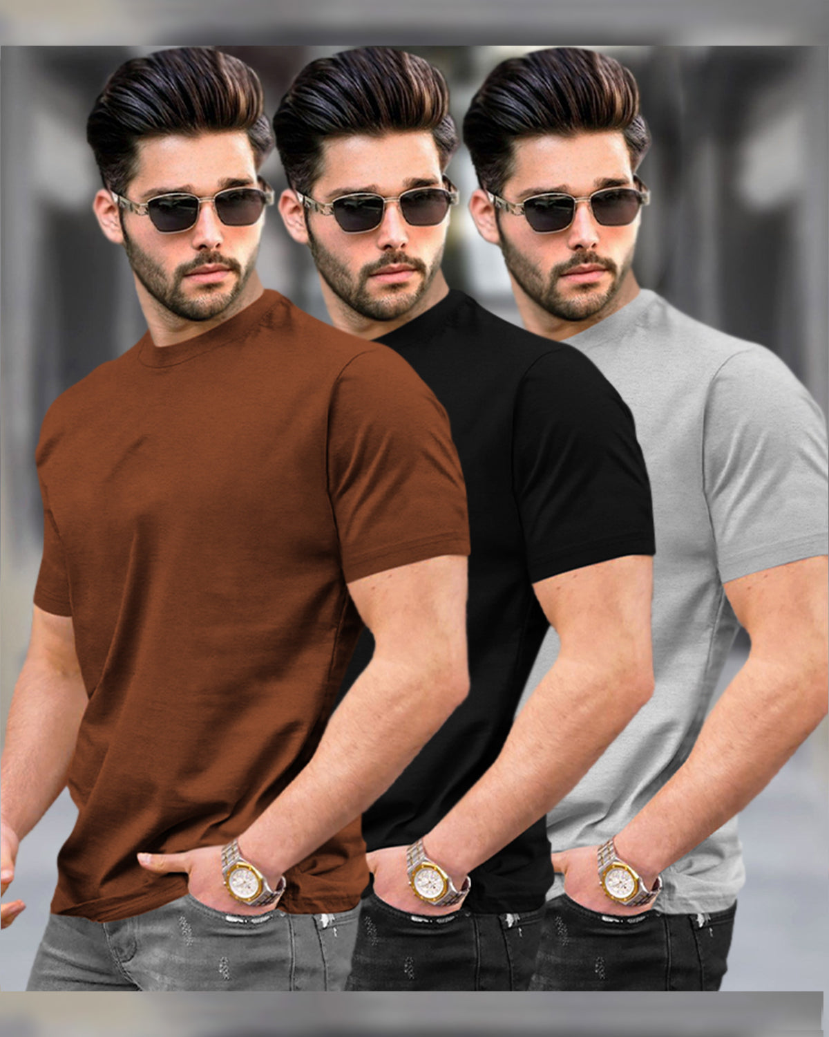 Mens Half Sleeve Plain Round Neck T-shirts (Pack Of 3) - 6 Variants