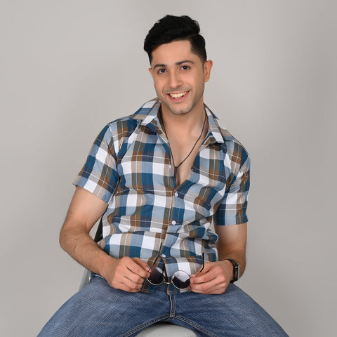 Classic Blue Check Shirt | Breathable & Durable Men’s Shirts for Everyday Wear | UHSS-16