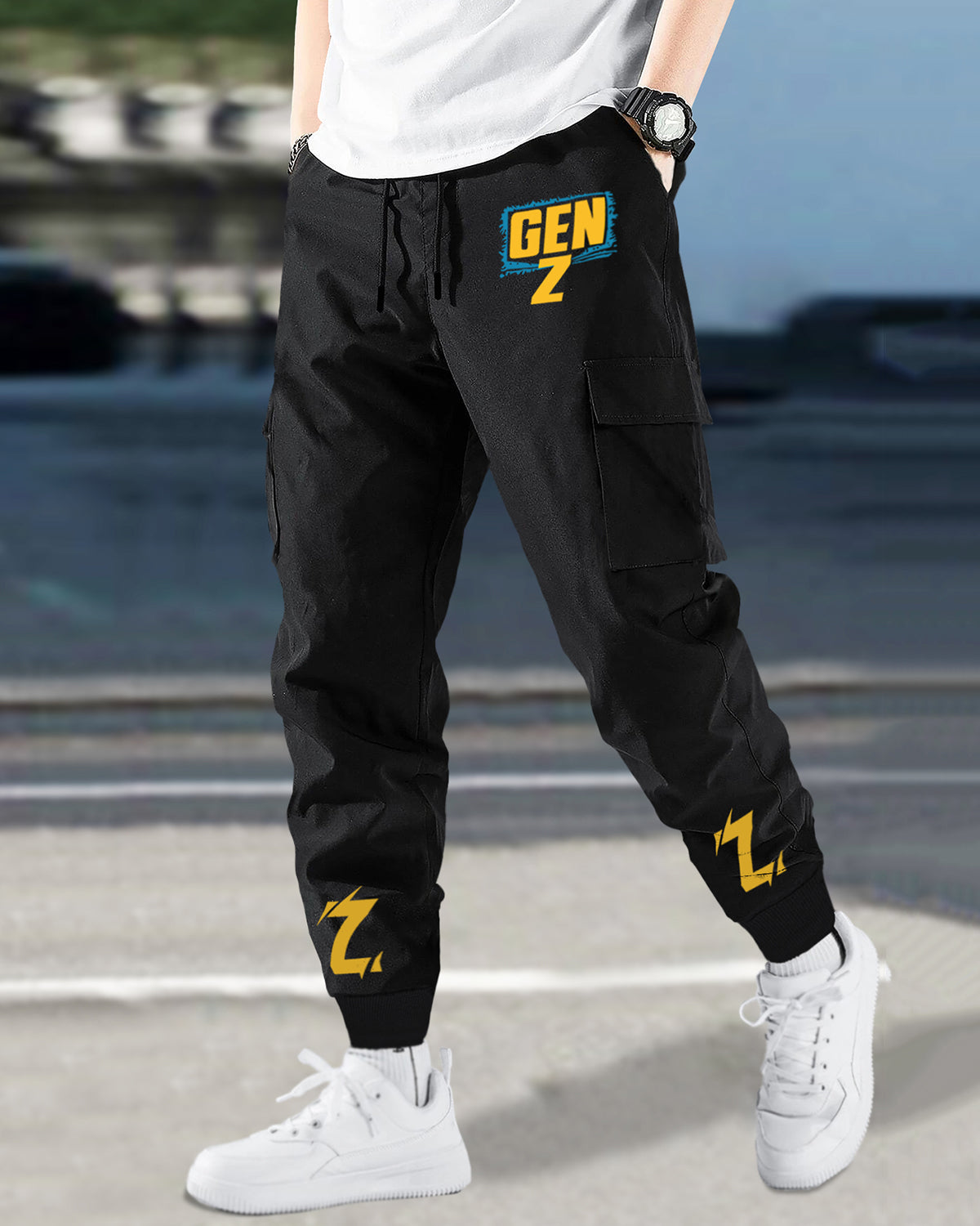 Cargo Jogger For GenZ Printed / Black