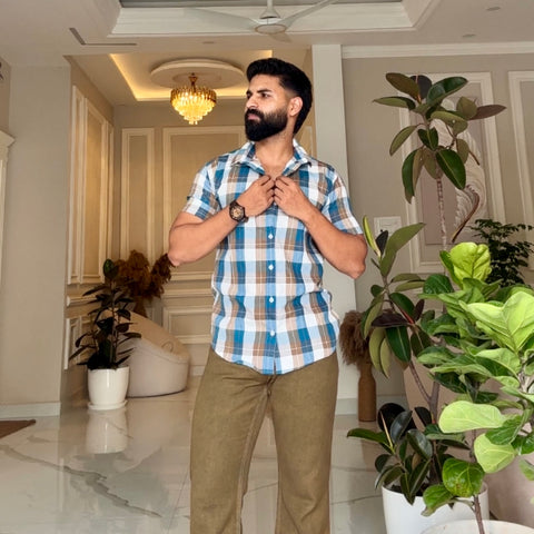 Classic Blue Check Shirt | Breathable & Durable Men’s Shirts for Everyday Wear | UHSS-16