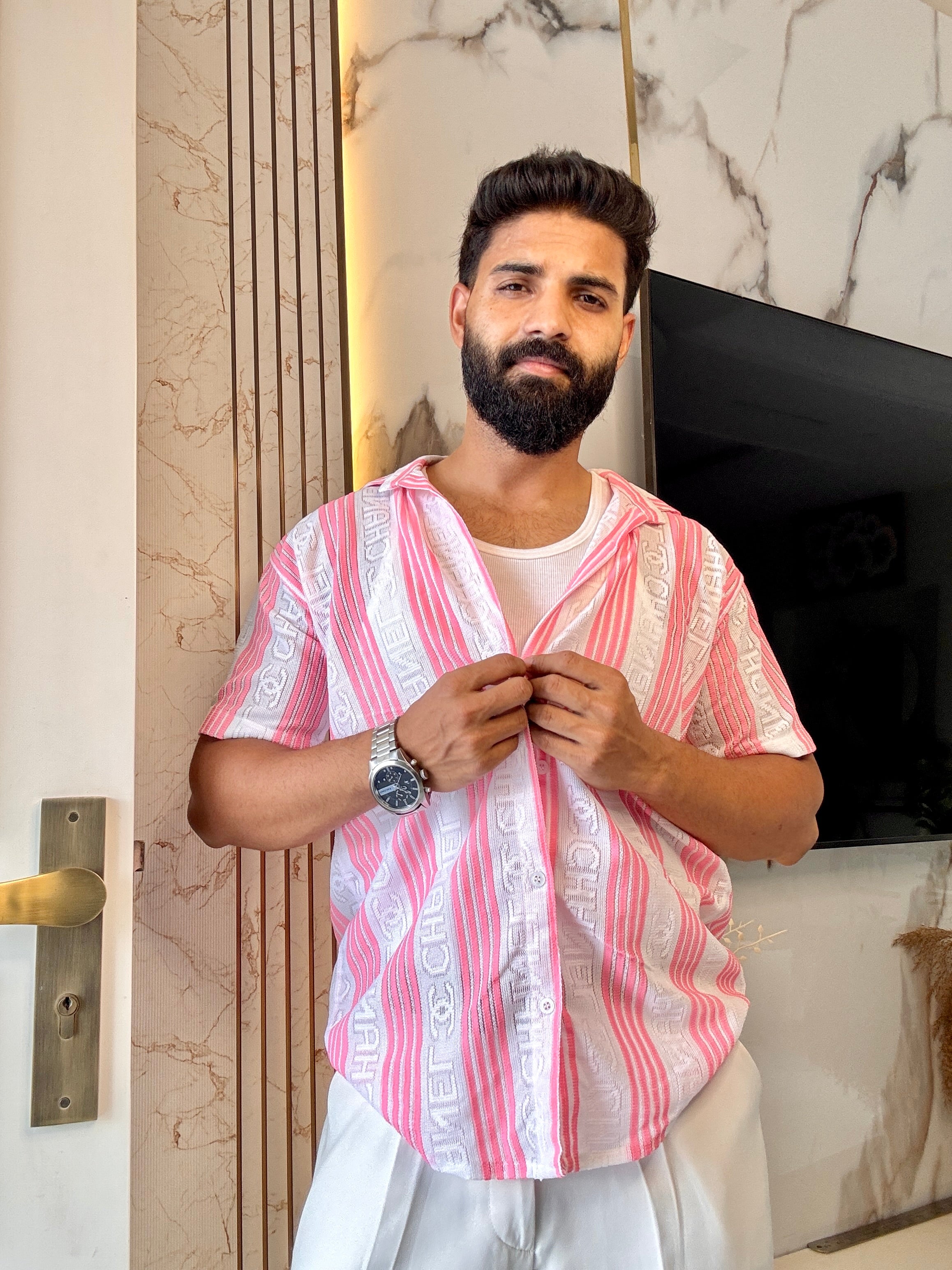 Men's Casual Half Sleeve Shirt - Striped Multicolor | SHS-178