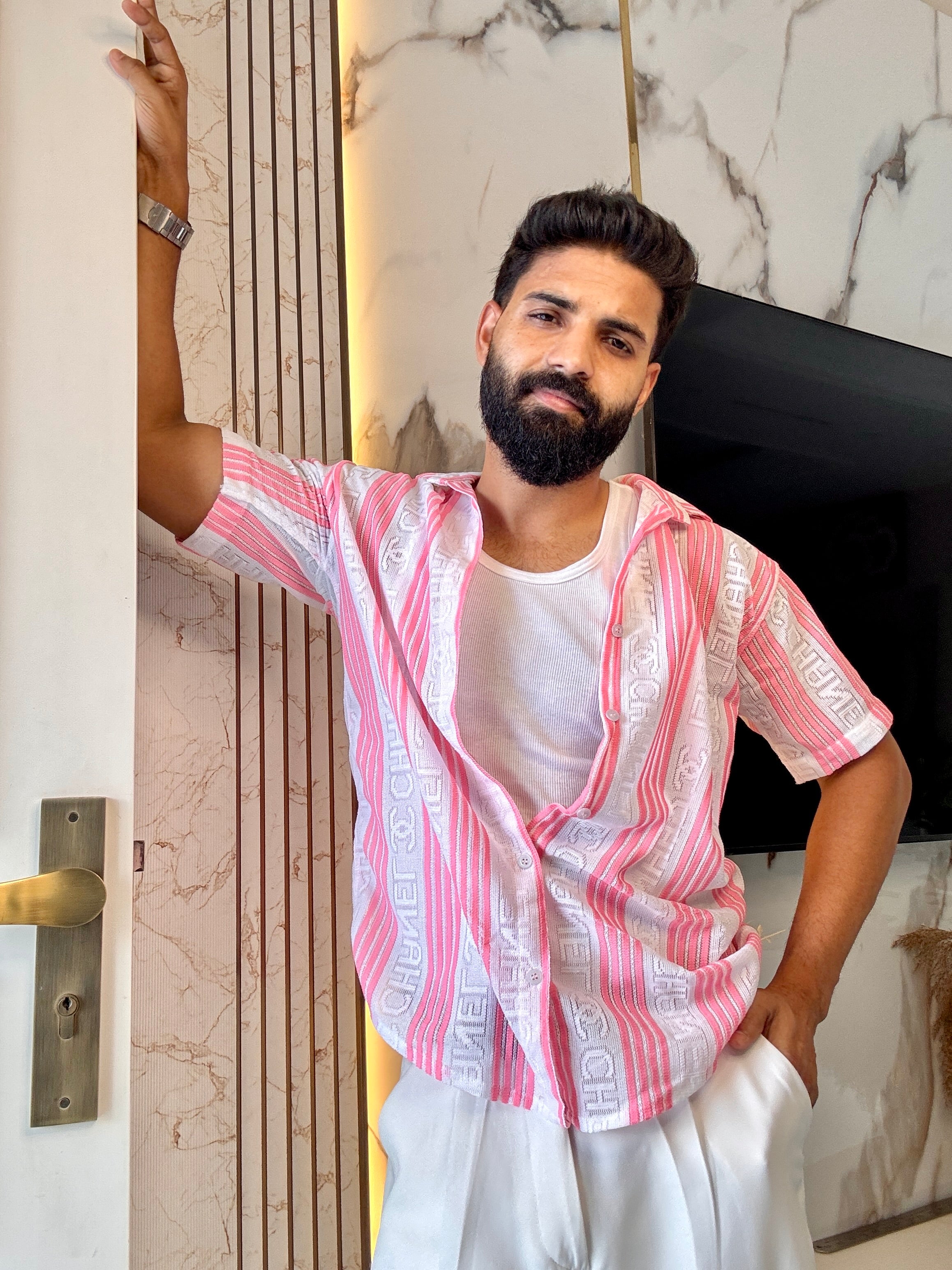 Men's Casual Half Sleeve Shirt - Striped Multicolor | SHS-178