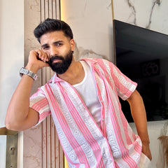 Men's Casual Half Sleeve Shirt - Striped Multicolor | SHS-178