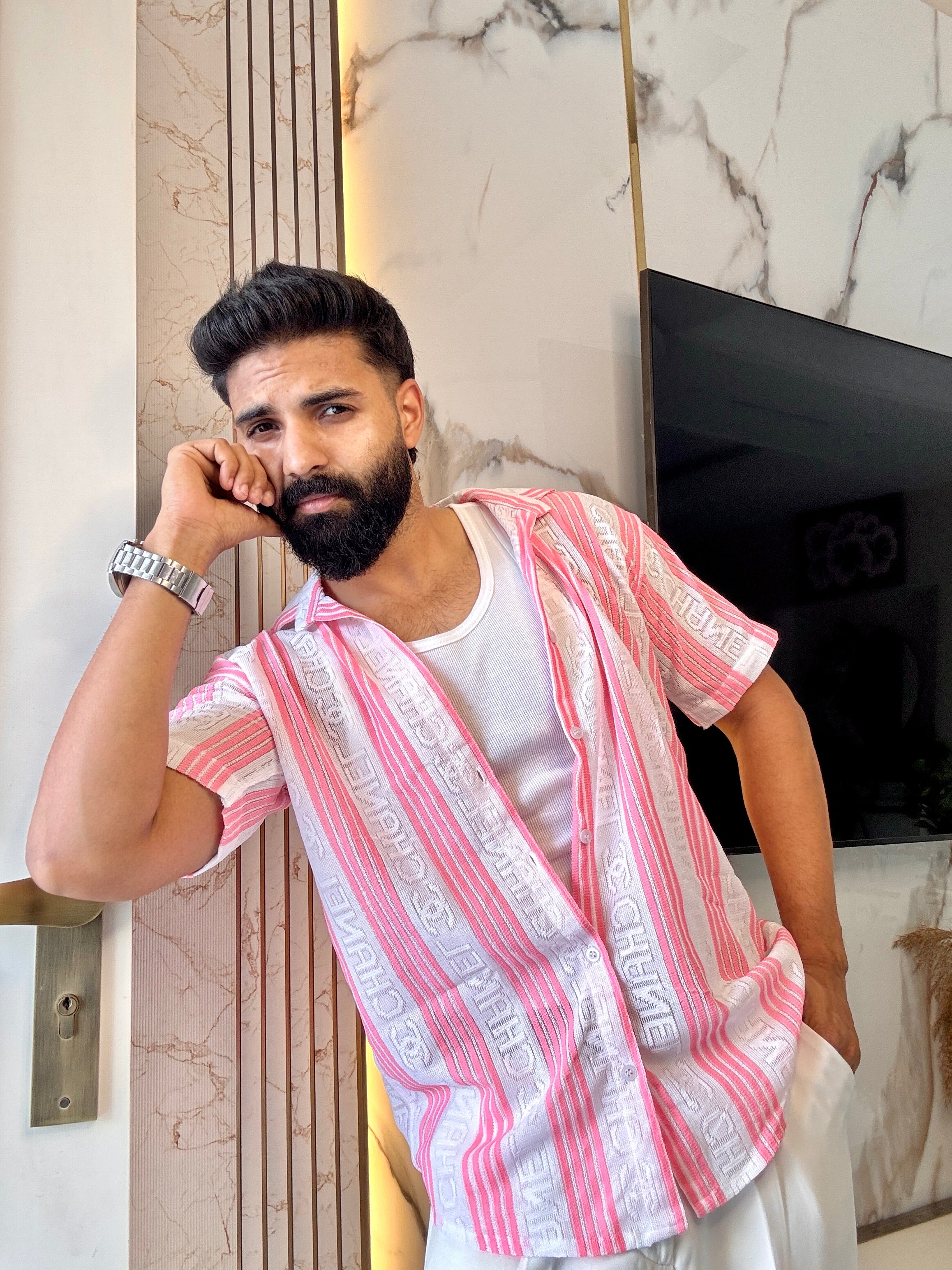 Men's Casual Half Sleeve Shirt - Striped Multicolor | SHS-178