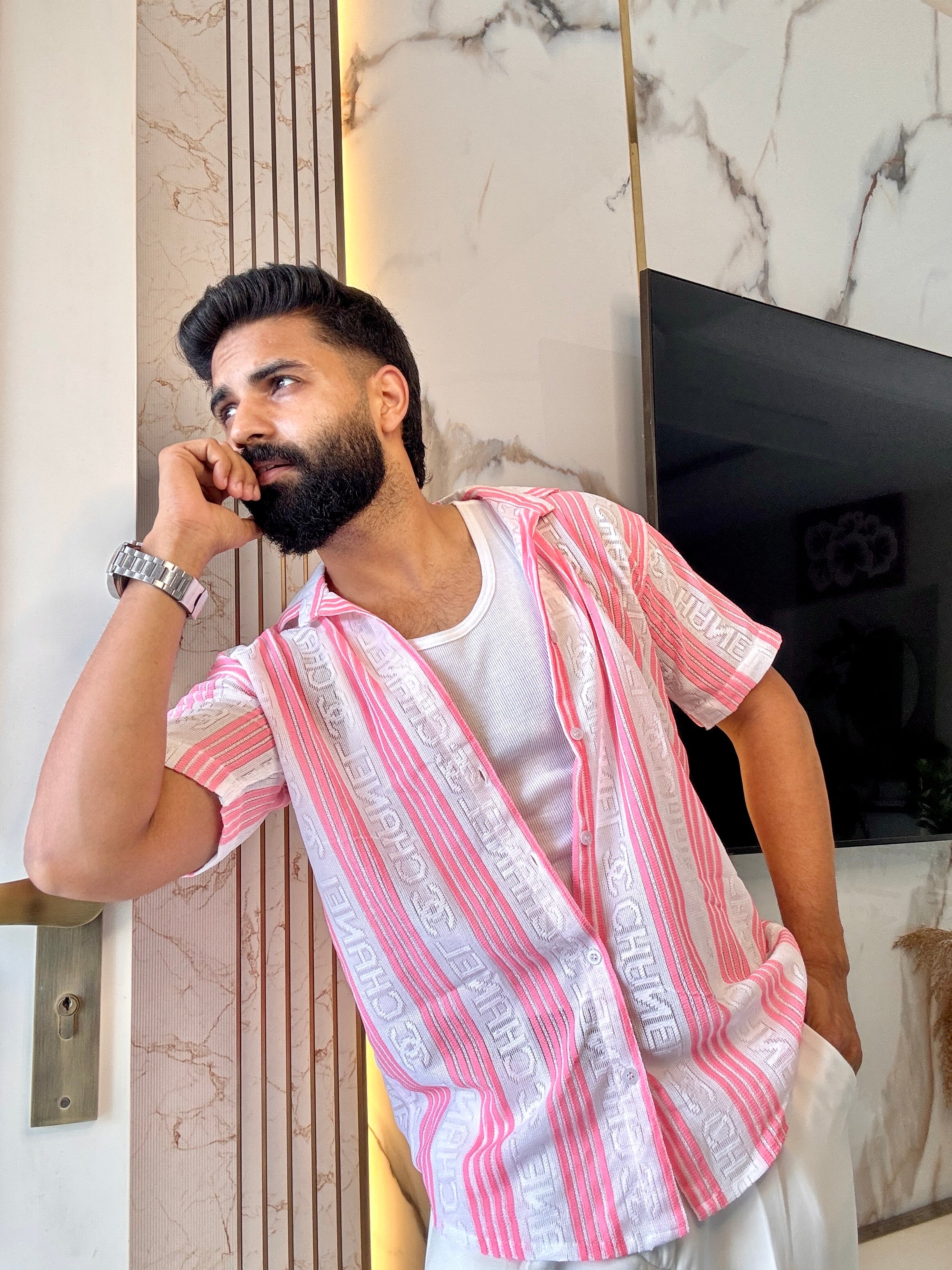 Men's Casual Half Sleeve Shirt - Striped Multicolor | SHS-178