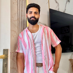 Men's Casual Half Sleeve Shirt - Striped Multicolor | SHS-178