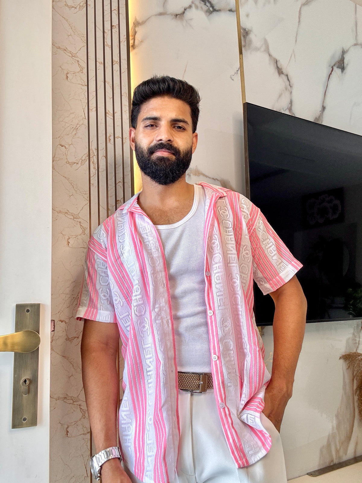 Men's Casual Half Sleeve Shirt - Striped Multicolor | SHS-178