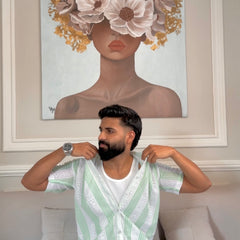Men's Casual Half Sleeve Shirt - Green Striped | SHS-174