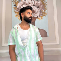 Men's Casual Half Sleeve Shirt - Green Striped | SHS-174