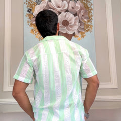 Men's Casual Half Sleeve Shirt - Green Striped | SHS-174
