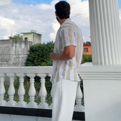 Men's Casual Half Sleeve Shirt - Striped Multicolor | SHS-175