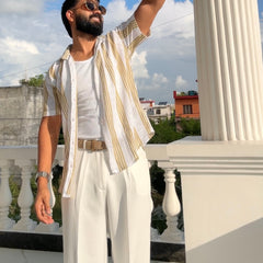Men's Casual Half Sleeve Shirt - Striped Multicolor | SHS-175