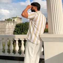 Men's Casual Half Sleeve Shirt - Striped Multicolor | SHS-175