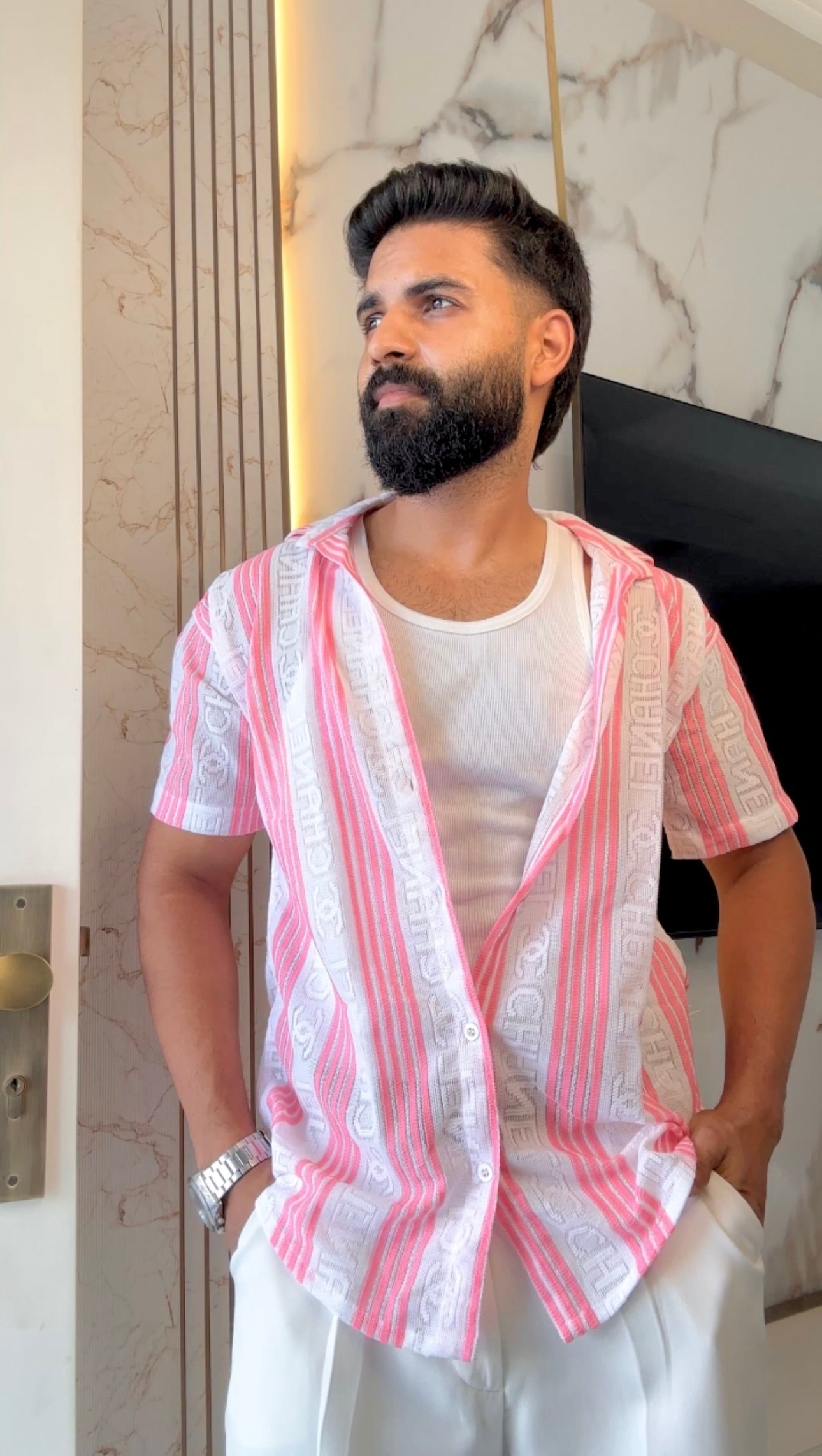 Men's Casual Half Sleeve Shirt - Striped Multicolor | SHS-178