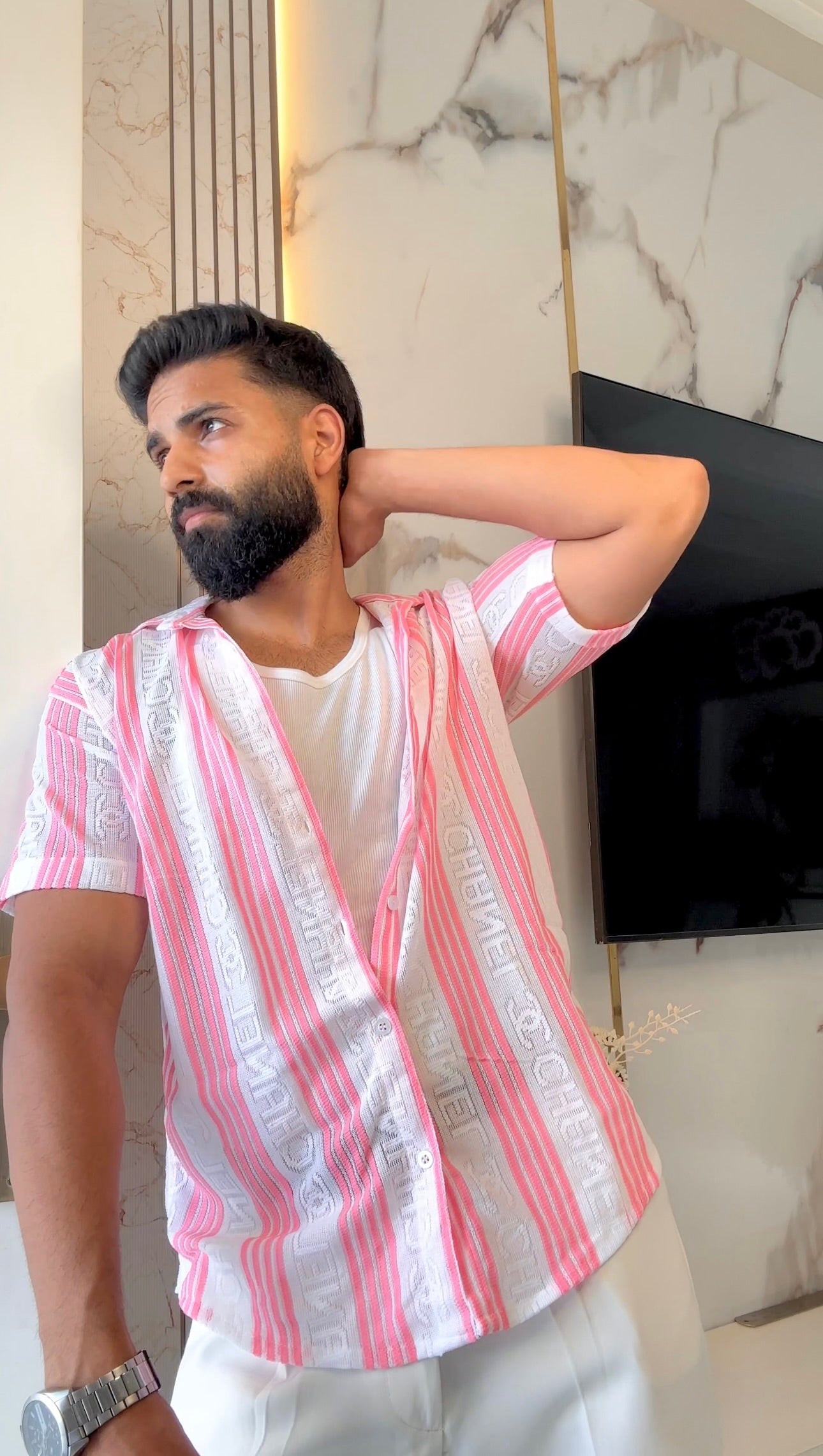 Men's Casual Half Sleeve Shirt - Striped Multicolor | SHS-178