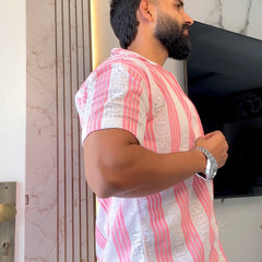 Men's Casual Half Sleeve Shirt - Striped Multicolor | SHS-178