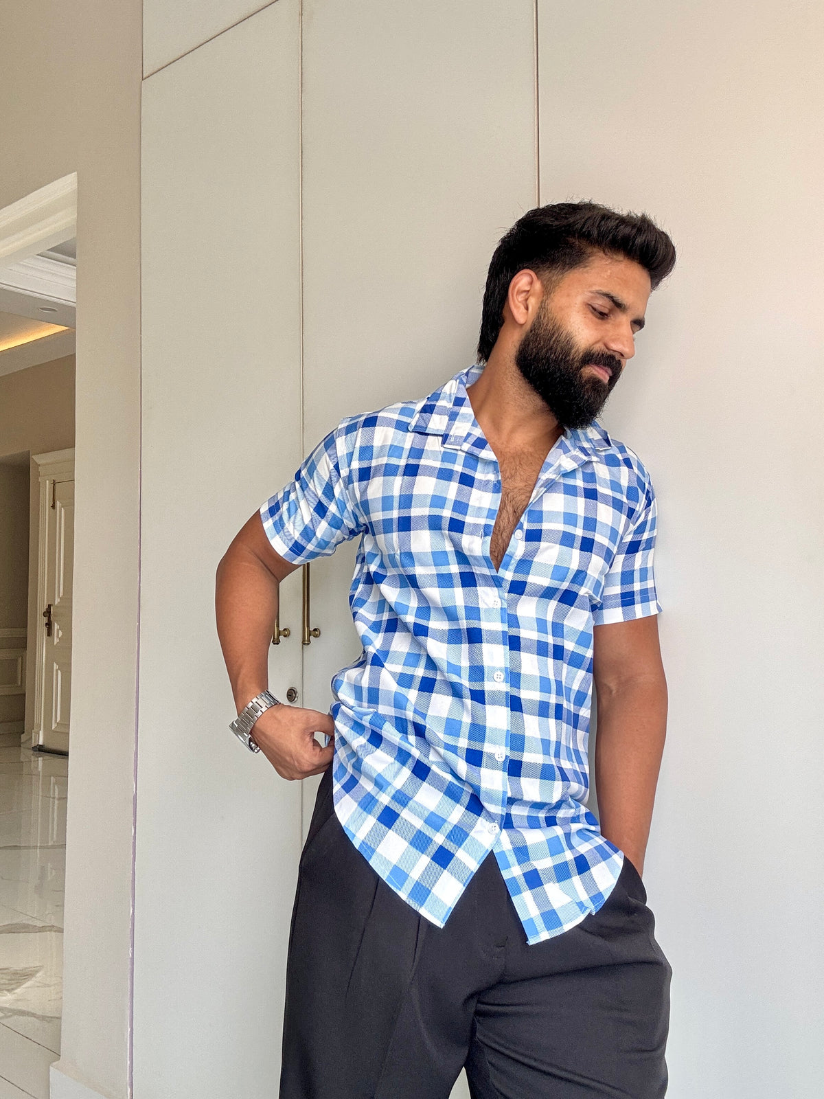 Men's Casual Half Sleeve Shirt - Check |UHSS-158